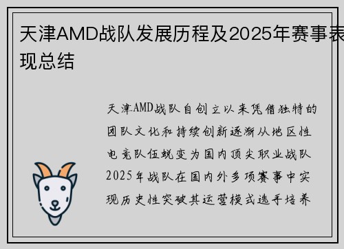 天津AMD战队发展历程及2025年赛事表现总结